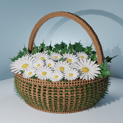 Daisies in a basket 3d basket blender chamomile composition daisy illustration nature