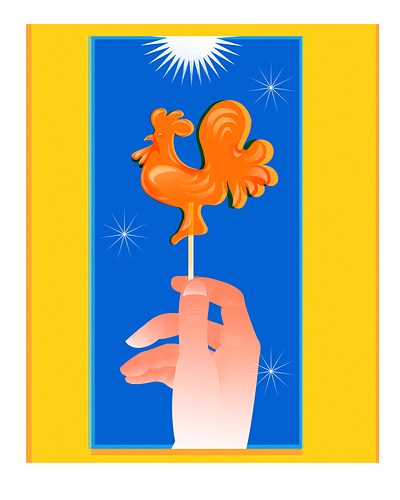 Golden Rooster || Золотой петушок || Illustration art artwork behance bird candy card design gold graphic design illustration lollipop nature rooster yellow