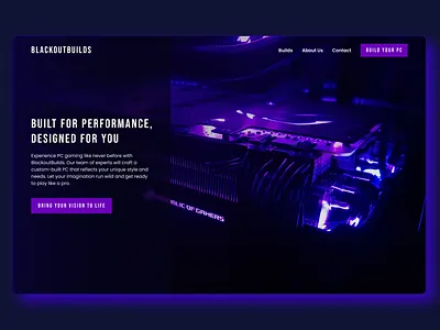 BlackoutBuilds - Custom PC Builds black build clean computers custom pc design hero section landing page minimal mock modern pc purple tech ui web design website