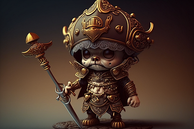 Golden Defender 3d 3d design art artwork cartoon character comic design digital art digital illustration drawing e fantasy golden illustration knight mystery nft nftcommunity