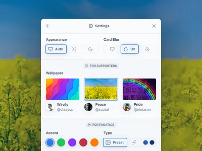 Settings Modal app clean dashboard minimal modal settings wallpaper