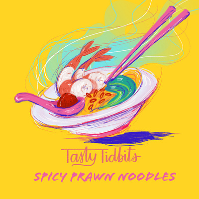 Tasty Titbits - Spicy Prawn Noodles illustration