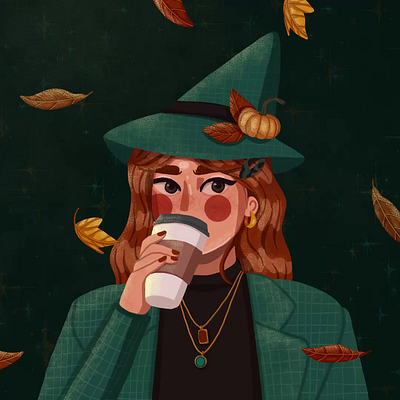 Autumn Witch Animation botanical design illustration motion graphics poster