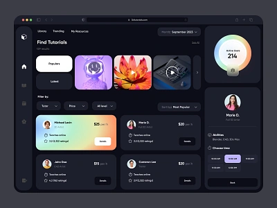 Tutorial Dashboard (🌚Dark) class dark dashboard design elearning figma learning minimal tutorial ui ux web website