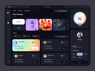 Tutorial Dashboard (🌚Dark) class dark dashboard design elearning figma learning minimal tutorial ui ux web website