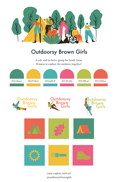 Outdoorsy Brown Girls brand design branding branding kit design graphic design hiking illustration logo outdoors people of color women of color