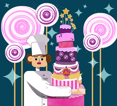 Cake tower about Adobe Illustrator adobe illustrator baker cake dream graphic design illustration illustrator lollipop pink tasty typography vector violet