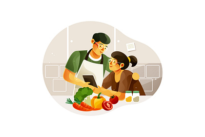 Couples preparing food at home romantic