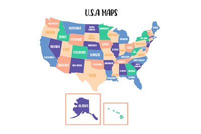 Usa Map Design with Pastel Color Illustration america city color design geography illustration map pastel states vector