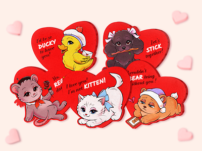 Valentine's day vintage animal cards and stickers animals cards character character design graphic design illustration stickers typography valentines day