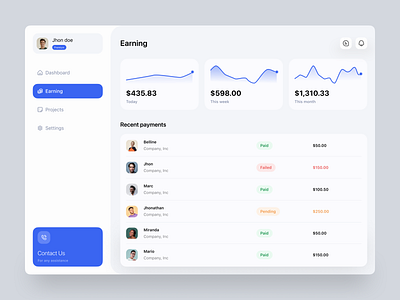 Project Dashboard - Earning page clean dashboard ui dashboard design dashboard ui design minimalist dashboard ui ui ux website website design