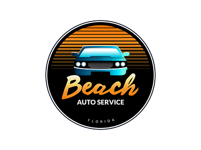 Beach Auto Service Logo beach branding camaro car shop design florida logo graphic design illustration logo sunset