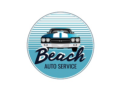 Beach Auto Service Logo 2022 branding camaro ss design florida logo graphic design illustration logo ocean inspired shades of blue ss typography vector vintage car