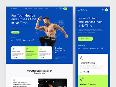 Fitness and Workout - Landing Page cardio crossfit exercise fitness fitnesstraining gym health care landing page personal trainer ui kit uidesign uiux web design workout