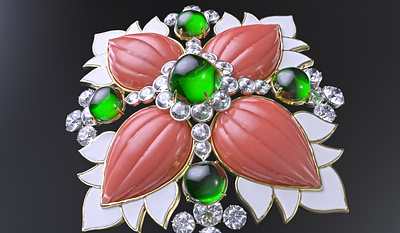 Emerald Brooch david webb gemstones jewelry illustration redshift render zbrush
