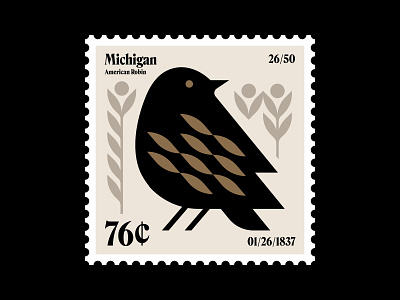 Michigan stamp bird feather flora flower garden icon illustration layout logo michigan nature postage robin stamp symbol