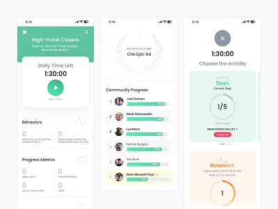 Gamified Course Completion App - B2C branding design education gamification graphic design ios lesson minimal mobile product design prototype stepper teach timer trophy ui ux