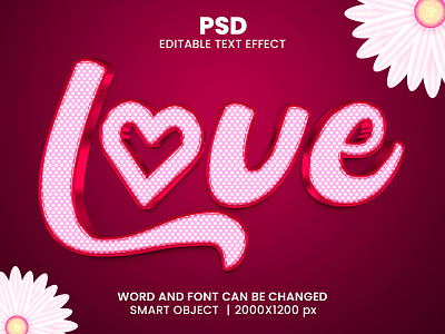 Love 3D Editable Photoshop Text Effect with flower background cute text effect download link love font lovely red text effect romantic design valentine day