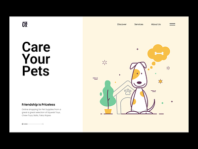 Pet Care Website Header adop art cat color design dog exporation hero illustration minimal pet pet design pet shop ui website