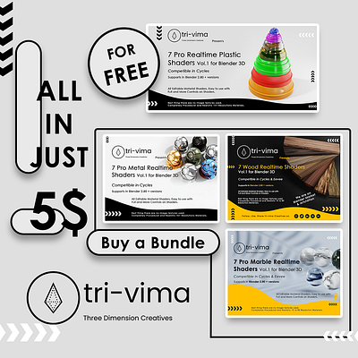 Pro Realtime Blender Shaders Bundle by Tri-vima Creatives 3d 3d animation 3d design 3d rendering animated branding design illustration logo metal ui