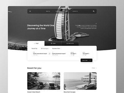 Travel Booking - Web Design Concept booking clean daily 100 challenge daily ui flight greyscale landing page product design resort ticket travel trip ui ux web design