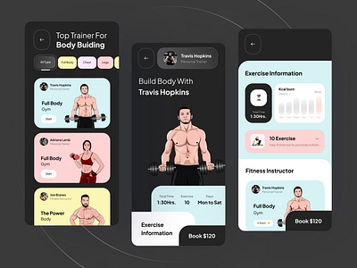 Travis Gym branding creative dark theme fitness graphic design gym minimal mobile application popular shot ui ui design ux vector workout