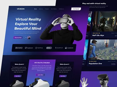 Virtual Reality Website Design ar artificial inteligence augmented reality blockchain device future futureai home page landing page metaverse modern oculus tech technology ui uidesign virtual reality vr web website