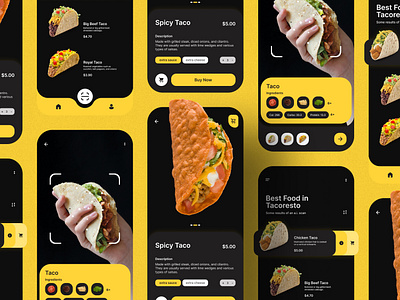TacoRush: Food Delivery App for Taco Addict addiction background branding cupcake design fast food fries graphic design ice cream illustration logo obesity pizza snack tacos typography ui ux vector