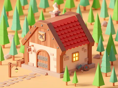 3D House 3d 3d design 3d modeling 3dart blender building cute 3d design house illustration isometric lowpoly minimal red render scence shift