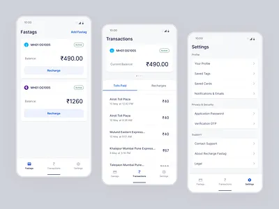 Recharge mobile app app design clean clean ui design finance app fintech app minimal mobile mobile app payment recharge settings transactions ui ux