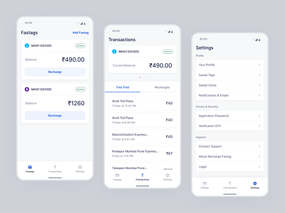 Recharge mobile app app design clean clean ui design finance app fintech app minimal mobile mobile app payment recharge settings transactions ui ux