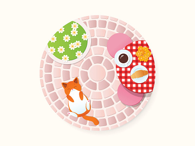 Paris cafe scene 2d aesthetics breakfast cafe cartoon cat circle coffee cute france illustration outdoor packaging paris pavement scene street top view vector view