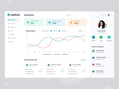 Job Finder Dashboard application clean dashboard dashboard design finder hiring job job application job board job finder job finder dashboard job listing job platform job portal job search job seeker ui ui design ux work finder