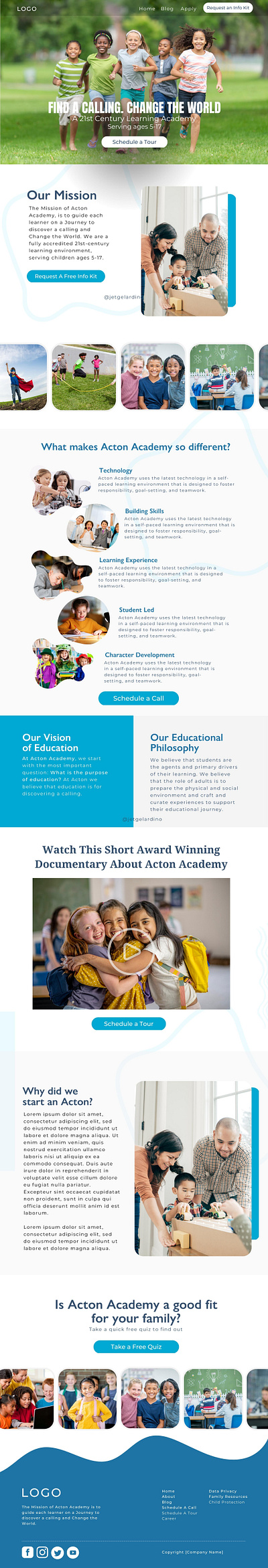 Acton Academy - Montessori School Website Design Concept acton academy acton website landing page design for school lifestyle website design montessori montessori website private school quiz funnel quiz funnel design school school website