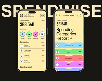 SpendWise - Fin-Tech Mobile App app bank creative credit card design finance fintech mastercard money pay payment receive spending transaction ui ux visa wallet