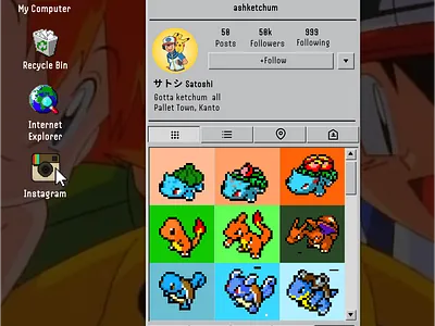 Retro UI design aesthetic animation ash instagram neumorphism pikachu pokemon productdesign retroui ui