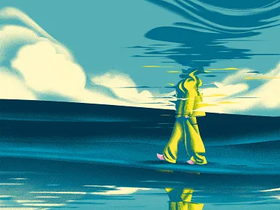 Mystery on the Beach abstract beach blue branding contemporary art design drawing graphicdesign illustration mystery suit surreal waves woman yellow