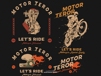 MOTOR TERROR DESIGN COLLECTION design digitalillustration handdrawn illustration merchandise motor motorcustom motorcycle motorcycleapparel riding tshirt design vintage vintage design