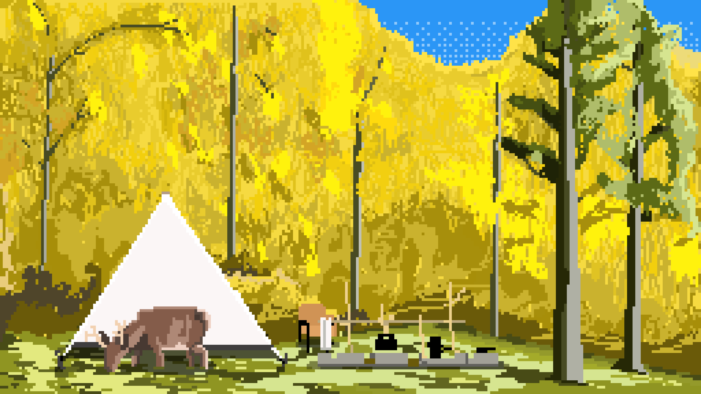 Calm outdoor camping in Autumn animation autumn autumn colour autumn leaves autumn tree camping camping pixel design motion graphics outdoor outdoor camping pixel animation pixel art pixel artwork pixelart tent