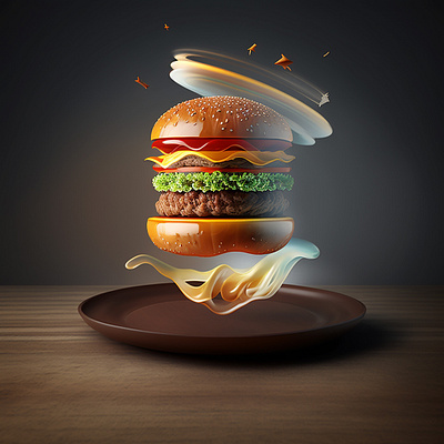 Flying 3D Burger Logo 3d branding burger burgers delicious fastfood food graphic design junk junkfood logo motion graphics