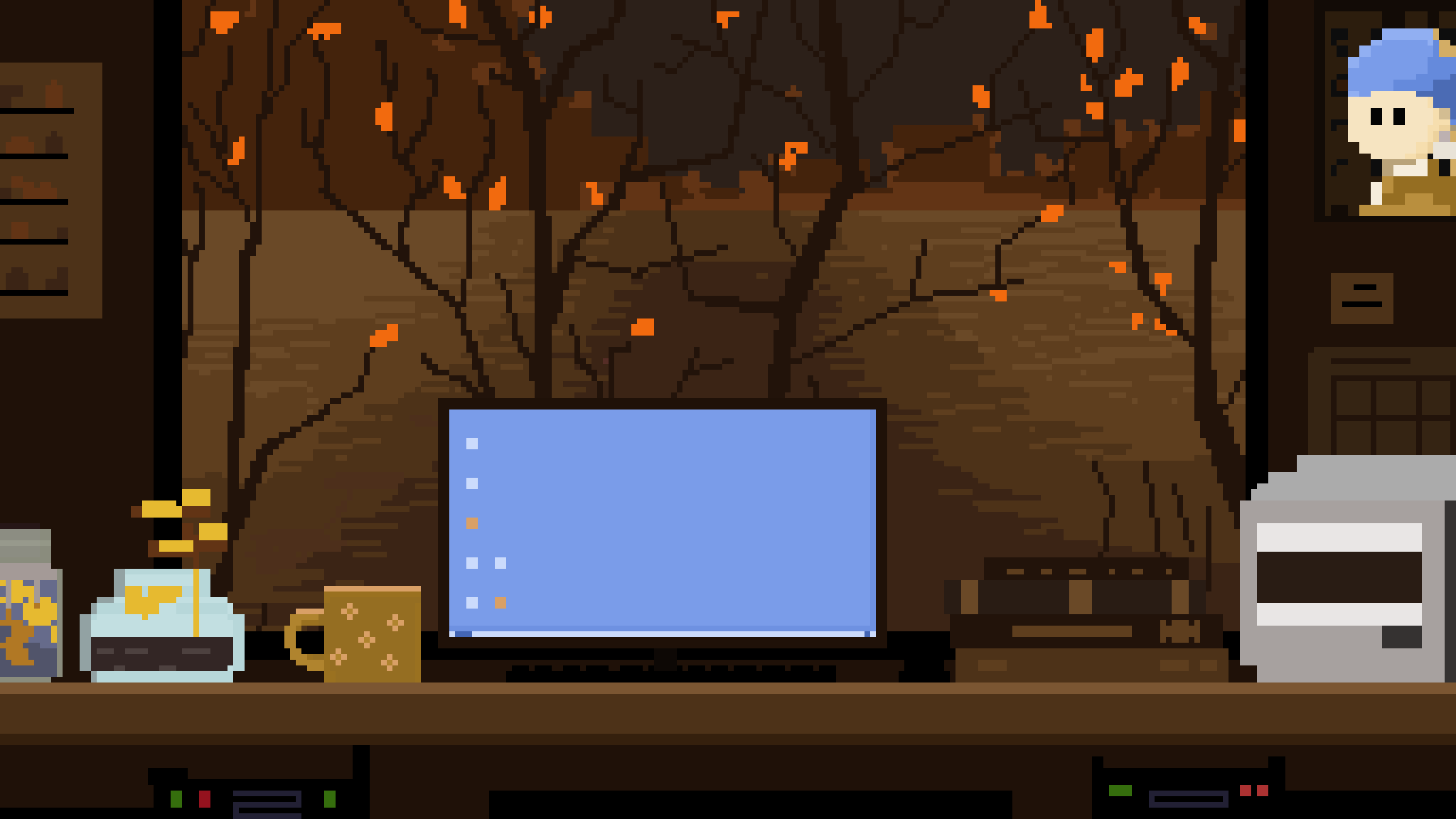 Cozy Home office 🍵 animation autumn autumn leaves autumn tree coffee cup cozy office cozy rooom design home office illustration notebook pixel animation pixel art pixel artwork pixelart work