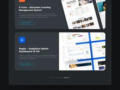 Portfolio Section UI [Dark] call to action case stud clean design contact info cvresume dark mode dark ui designerzafor figma design figma template html template kevin personal portfolio portfolio pricing plan templatecookie ui ux