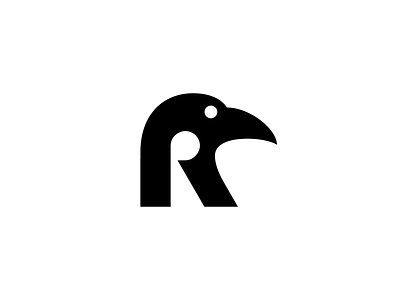 R for Raven Logo Design Proposal bird black and white brand identity branding classic clean company crow eye fly head iconic invest lettermark logo mark symbol icon mihai dolganiuc design monochrome negative space solid timeless