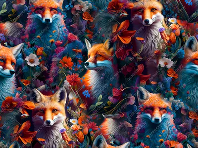 Fox Flower Seamless Pattern branding design graphic design illustration seamless pattern