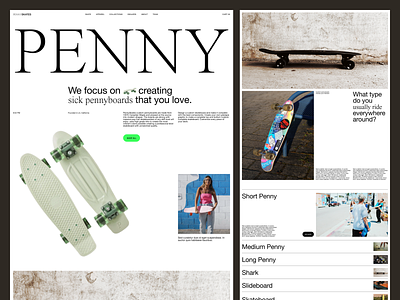 PennySkates - Pennyboards website app black board design green grid illustration images layout pennyboard photos skateboard swiss typo typography ui user experience user interface ux wireframe