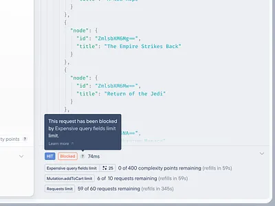 Rate Limiting Details in GraphQL Playground code coding dev dev tool dev tooling figma graphql graphql playground minimal product design rate limit rate limiting request response saas tooltip ui web