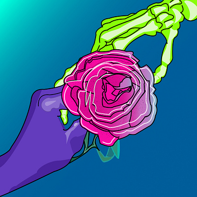The Sick Rose alien design floral goth halloween illustration love neon retro rose skeleton vector