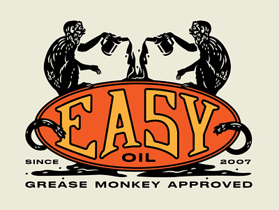 Easy Oil design doodle drawing easy graphic design illustration lettering logo monkey oil old school oval typography vector vintage