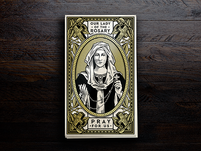 Prayer Card / Our Lady of the Rosary artwork bible card catholic churche cross drawing faith illustration lady portrait prayer rosary saint vintage woodcut