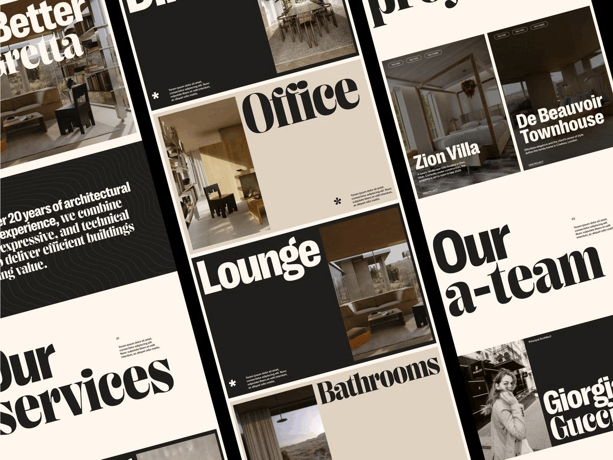 Architecture Landing Page Concept architecture design digital landing page minimalist pangram pangram relume typography ui web